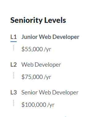 Screenshot image of a junior web developer salary