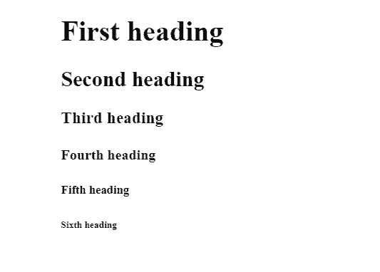 screenshot image of headings in HTML